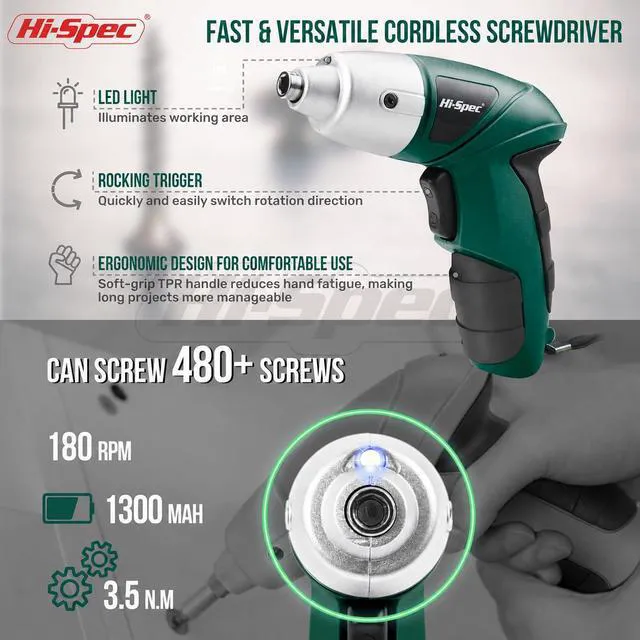 Alt view image 3 of 7 - 3.6V USB Electric Screwdriver for Home Repairs and Assembly, Green | 19pc, fast assembly help, common screw bit selection, LED visibility, compact grip, quick household fixes, organized storage