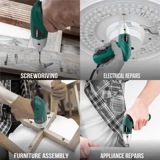 Alt view image 6 of 7 - 3.6V USB Electric Screwdriver for Home Repairs and Assembly, Green | 19pc, fast assembly help, common screw bit selection, LED visibility, compact grip, quick household fixes, organized storage