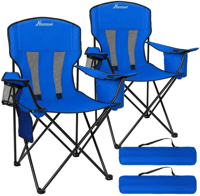 Main image of Camping Chairs for Adults 2 Pack, Folding Chair with 4-Can Cooler Bag & Cup Holder, Portable Heavy Duty Outdoor Chair with Mesh Back for Camping, Beach, Lawn, Fishing, Blue