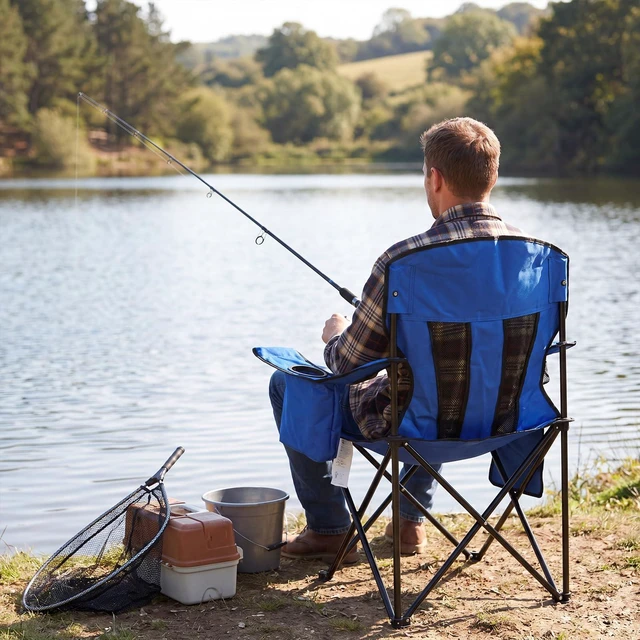 Alt view image 5 of 7 - Camping Chairs for Adults 2 Pack, Folding Chair with 4-Can Cooler Bag & Cup Holder, Portable Heavy Duty Outdoor Chair with Mesh Back for Camping, Beach, Lawn, Fishing, Blue