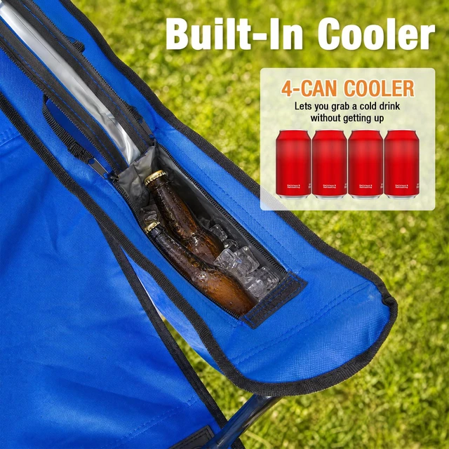 Alt view image 6 of 7 - Camping Chairs for Adults 2 Pack, Folding Chair with 4-Can Cooler Bag & Cup Holder, Portable Heavy Duty Outdoor Chair with Mesh Back for Camping, Beach, Lawn, Fishing, Blue