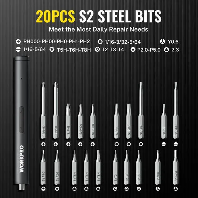 Alt view image 5 of 7 - 20-in-1 Mini Electric Screwdriver Set, Precision Screwdriver Set | 20 S2 Steel Bits, 3.6V Type-C Rechargeable, 0.35N.m, LED Light, Precision Repair Tool for Electronics Phone Camera & Laptop
