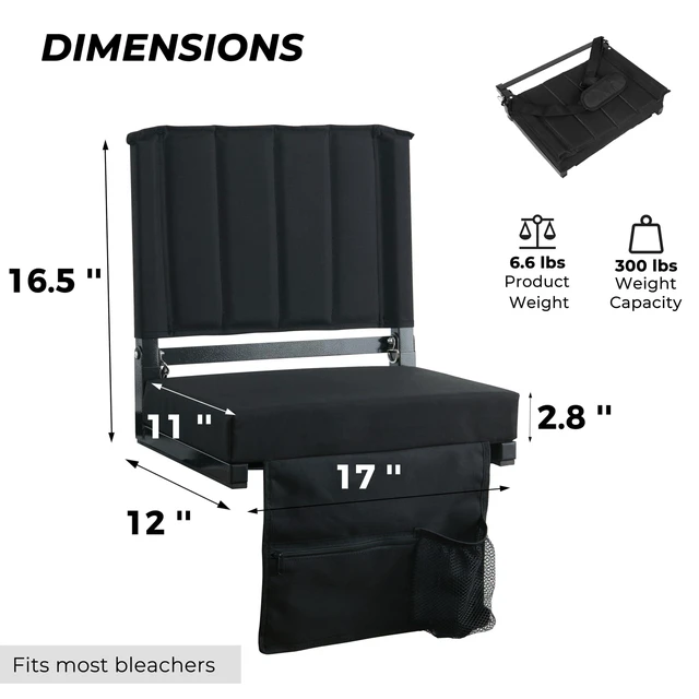 Alt view image 4 of 7 - Stadium Seats with Back Support Folding Chair for Bleachers | 2.8" Thick Padded Bleacher Chairs, Folding Portable Stadium Seat with Anti-Tip Hooks, Back Support & Shoulder Strap