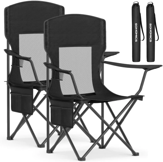 Main image of Breathable Camping Chairs, Set of 2, 330 lb Weight Capacity | Foldable Outdoor Chairs, Adjustable Armrests, High Back, Drink Holder, Ink Black, SANDY Collection UGCB028B02