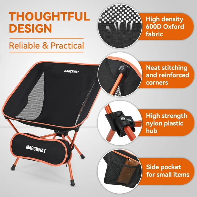 Alt view image 3 of 7 - Lightweight Folding Camping Chair, Portable Foldable Compact for Outdoor Camp, Travel, Beach, Picnic, Festival, Hiking, Backpacking, Supports 330Lbs (Orange)