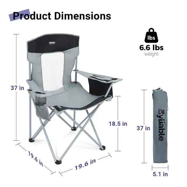 Alt view image 3 of 7 - Folding Camping Chairs, Portable Lightweight Lawn Camp Chair, Gray | for Adults, with Drink Holder and Cooler Pouch, High-Back Design, No Assembly Required, Outdoor for Camping, Picnic, Sports