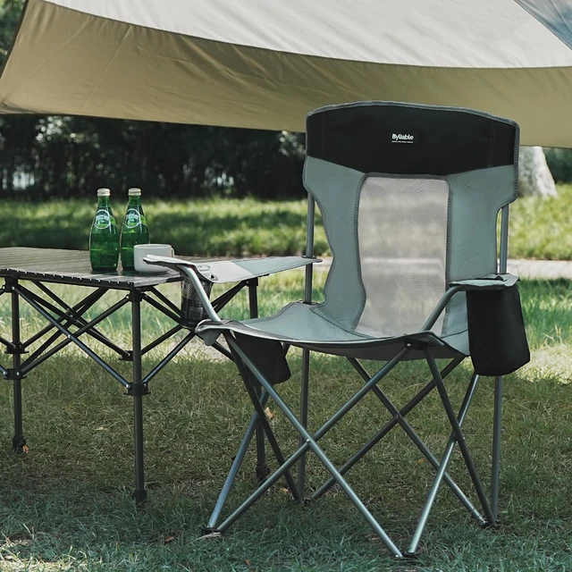 Alt view image 2 of 7 - Folding Camping Chairs, Portable Lightweight Lawn Camp Chair, Gray | for Adults, with Drink Holder and Cooler Pouch, High-Back Design, No Assembly Required, Outdoor for Camping, Picnic, Sports