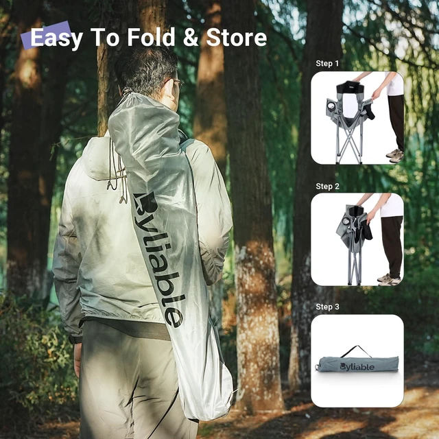 Alt view image 5 of 7 - Folding Camping Chairs, Portable Lightweight Lawn Camp Chair, Gray | for Adults, with Drink Holder and Cooler Pouch, High-Back Design, No Assembly Required, Outdoor for Camping, Picnic, Sports