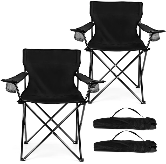 Main image of Large Camping Chairs for Adults, Black Folding Beach Chair Set of 2 | 600D Oxford Fabric, Support 250LB, Black Carrying Bag, Portable for Lawn Backyard Fishing Hiking Picnic Tailgating Sporting
