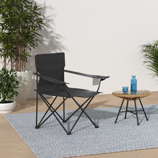 Alt view image 2 of 7 - Large Camping Chairs for Adults, Black Folding Beach Chair Set of 2 | 600D Oxford Fabric, Support 250LB, Black Carrying Bag, Portable for Lawn Backyard Fishing Hiking Picnic Tailgating Sporting