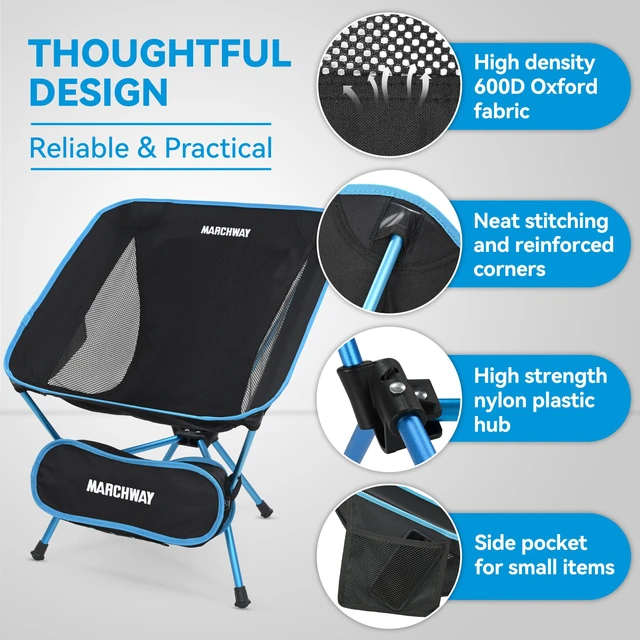 Alt view image 3 of 7 - Lightweight Folding Camping Chair, Portable Foldable Compact for Outdoor Camp, Travel, Beach, Picnic, Festival, Hiking, Backpacking, Supports 330Lbs (Blue)