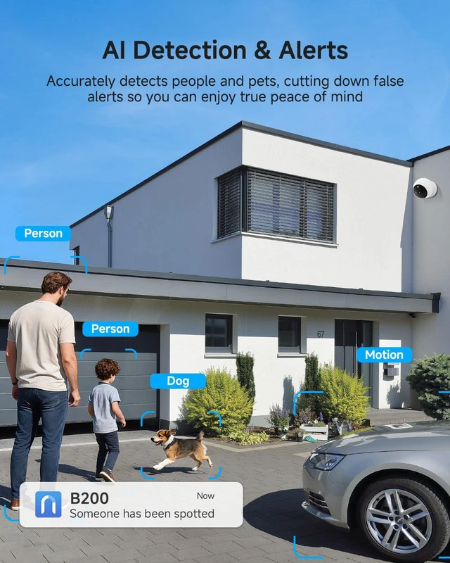 Alt view image 3 of 7 - B200 Outdoor Security Camera Wireless, 1080P Magnetic Camera | AI motion detection, no subscription fees,support solar panel, color night vision, 2-way talk,Magnetic, Alexa compatible.