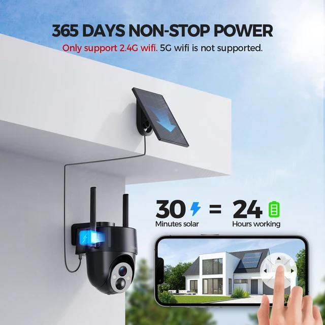 Alt view image 3 of 7 - Solar Security Cameras Wireless Outdoor, 2K 360° View WiFi 3MP Security Cam | 2K Solar Powered Camera 3MP WiFi Security Camera for Home with Color Night Vision, PIR Detection, 2-Way Audi