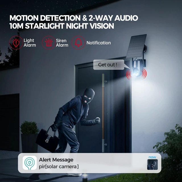 Alt view image 5 of 7 - Solar Security Cameras Wireless Outdoor, 2K 360° View WiFi 3MP Security Cam | 2K Solar Powered Camera 3MP WiFi Security Camera for Home with Color Night Vision, PIR Detection, 2-Way Audi