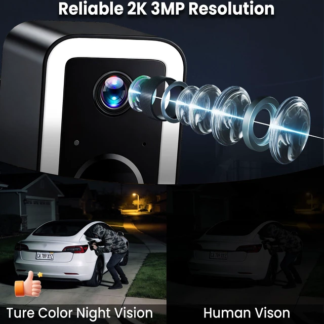 Alt view image 3 of 7 - 2 Pack Security Cameras Wireless Outdoor, Color Night Vision Even in the Dark, AI Motion Detection & Spotlight Siren Alarm, 2-Way Audio Battery Powered Camera for Home Security