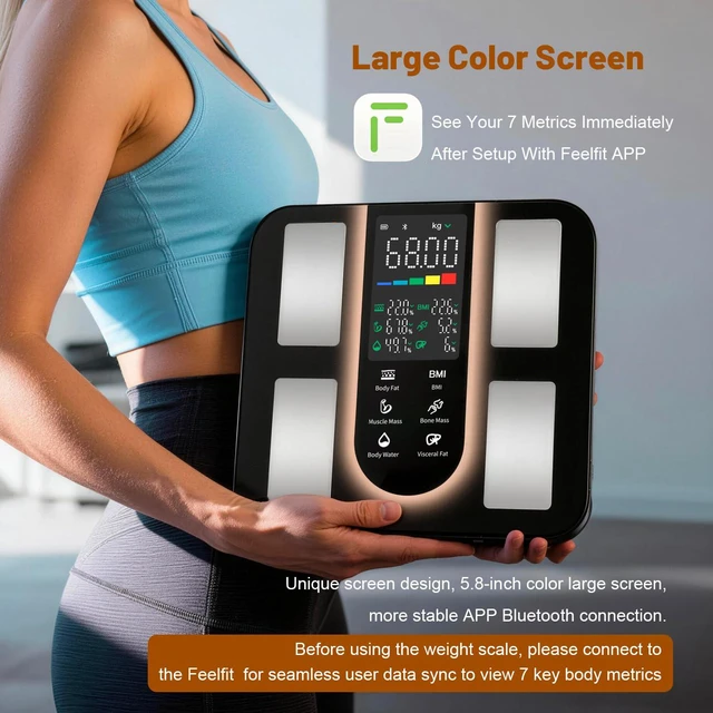 Alt view image 4 of 7 - Smart Scale for Body Weight: BMI & Body Fat, 23 Metrics,5.8" Large Display | Bathroom Scale with Muscle Mass,Bluetooth Sync,Digital Scale for Health-Conscious Users,Accurate Tracking, 400lbs