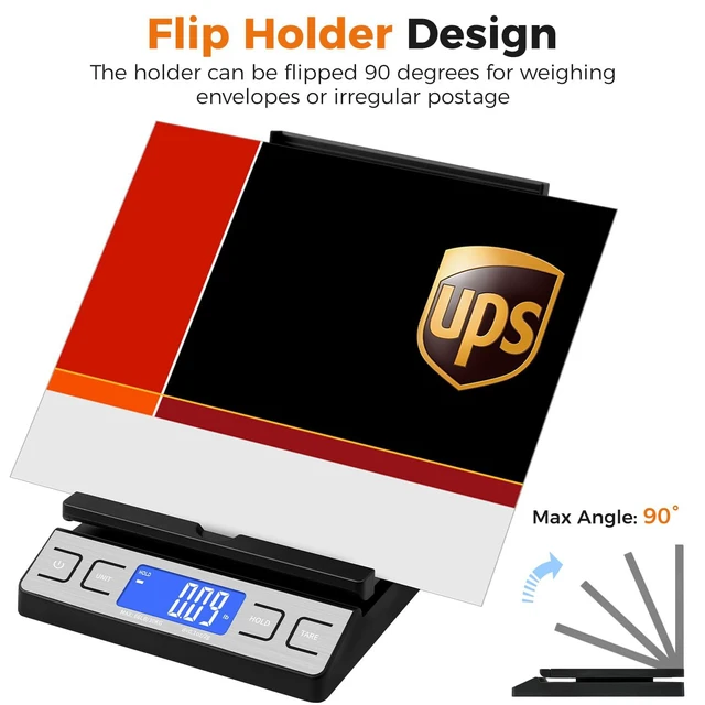 Alt view image 2 of 7 - Shipping Scale,High Accuracy 0.1oz,Digital Postal Scale,Mail Scale Featuring Envelope Flip Holder,Tare/Hold,Type-C/Battery,Shipping Scale for Packages Small Business Post Office,66lb-Black