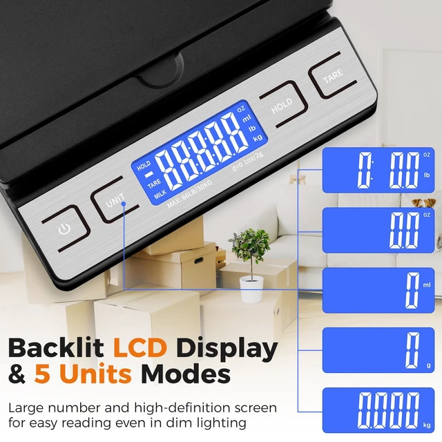 Alt view image 4 of 7 - Shipping Scale,High Accuracy 0.1oz,Digital Postal Scale,Mail Scale Featuring Envelope Flip Holder,Tare/Hold,Type-C/Battery,Shipping Scale for Packages Small Business Post Office,66lb-Black
