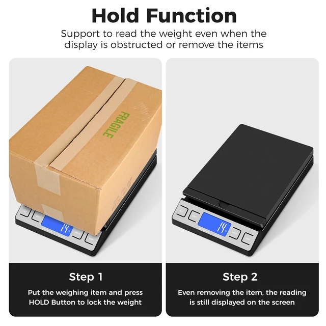 Alt view image 6 of 7 - Shipping Scale,High Accuracy 0.1oz,Digital Postal Scale,Mail Scale Featuring Envelope Flip Holder,Tare/Hold,Type-C/Battery,Shipping Scale for Packages Small Business Post Office,66lb-Black