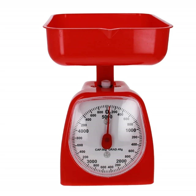 Main image of Mechanical Kitchen Scale - Diet Food Scale - with Pounds & Kilogram Measurements - Measuring Range 5000g Accuracy 5g with Tray Red