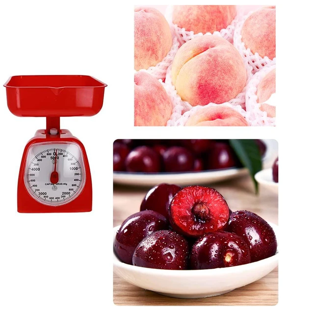 Alt view image 6 of 7 - Mechanical Kitchen Scale - Diet Food Scale - with Pounds & Kilogram Measurements - Measuring Range 5000g Accuracy 5g with Tray Red