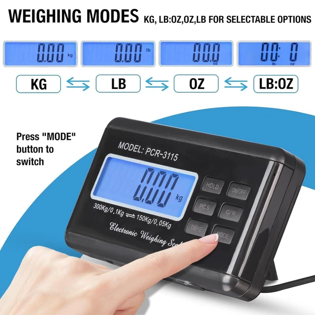 Alt view image 5 of 7 - Heavy Duty Shipping Scale 660lbs, 14"X12" Stainless Platform | Tare/Count/Hold, 2 Selectable Capacity, Easy Read LCD display, 4 Units, Portable Design For Packages, Business & Warehouse