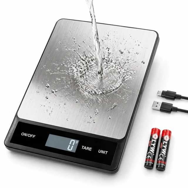 Main image of 33LB/15KG Digital Kitchen Scale, USB Rechargeable Stainless Steel | 1g precision food scale with tare, 6 units and easy-clean platform for cooking, baking, meal prep and portion control