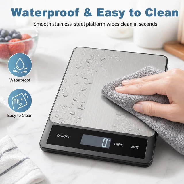 Alt view image 5 of 7 - 33LB/15KG Digital Kitchen Scale, USB Rechargeable Stainless Steel | 1g precision food scale with tare, 6 units and easy-clean platform for cooking, baking, meal prep and portion control