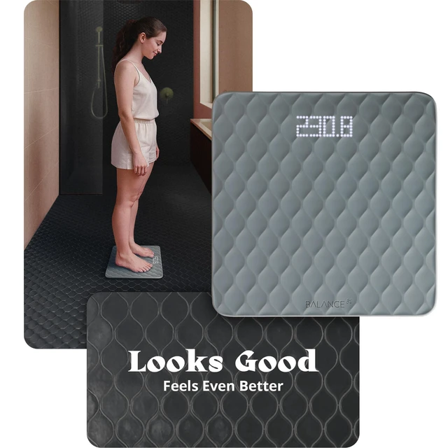 Alt view image 2 of 5 - Designer Bathroom Scale: Non-Slip Silicone Cover, Hidden LED Display, Spot-On Precision, 400 lb Capacity (Gray)