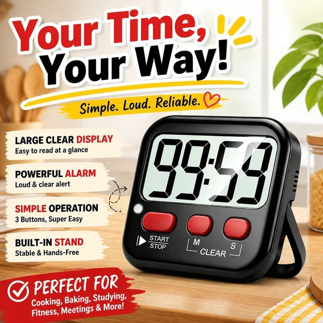 Alt view image 2 of 7 - 2 Pack Digital Timer for Kids Classroom Kitchen Timers for Cooking | With 2*AAA Battery, Count Up / Down, Loud Alarm & Silent FlashLight Mode, Magnetic Back, Kickstand, School Teacher Supplies