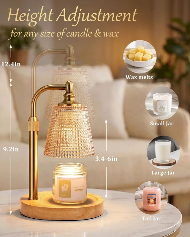 Alt view image 3 of 7 - Candle Warmer Lamp with Timer,Birthday Gifts for Women Mom Home Decor | Adjustable Height Dimmable,Office Bedroom Dorm Living Room Decor,House Warming Gifts for New Home,Wax Melt Warmer,Gold