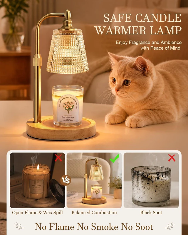 Alt view image 4 of 7 - Candle Warmer Lamp with Timer,Birthday Gifts for Women Mom Home Decor | Adjustable Height Dimmable,Office Bedroom Dorm Living Room Decor,House Warming Gifts for New Home,Wax Melt Warmer,Gold