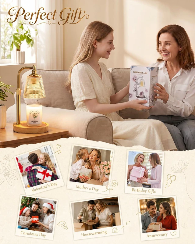 Alt view image 6 of 7 - Candle Warmer Lamp with Timer,Birthday Gifts for Women Mom Home Decor | Adjustable Height Dimmable,Office Bedroom Dorm Living Room Decor,House Warming Gifts for New Home,Wax Melt Warmer,Gold