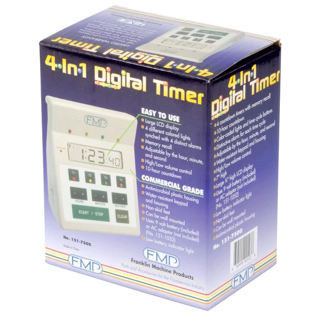 Alt view image 3 of 6 - Digital 4 Channel Commercial Kitchen Countdown Timer, Water Resistant, 7-inch Height, White