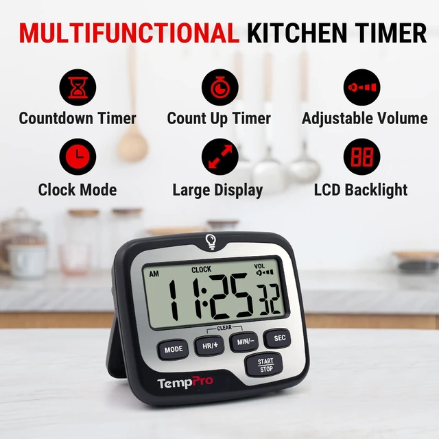 Alt view image 2 of 7 - TM01 2-in-1 Kitchen Timers for Cooking with 12/24H Clock Mode | Magnetic Timer with Adjustable Alarm Volume, Digital Timer with Touch Backlight, Kids Timers for Classroom Teacher Supplies