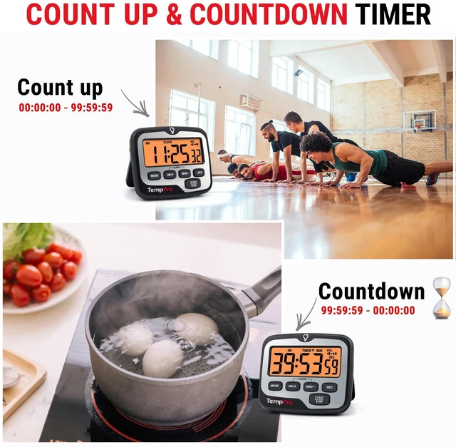 Alt view image 3 of 7 - TM01 2-in-1 Kitchen Timers for Cooking with 12/24H Clock Mode | Magnetic Timer with Adjustable Alarm Volume, Digital Timer with Touch Backlight, Kids Timers for Classroom Teacher Supplies