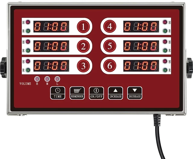 Main image of Commercial 6 Channel Digital Kitchen Timer Loud Alarm Cook Timer | 6 Independent Channels, Stainless Steel Body, Loud Adjustable Alarm & Clear LED Display for Restaurant & Bakery Use