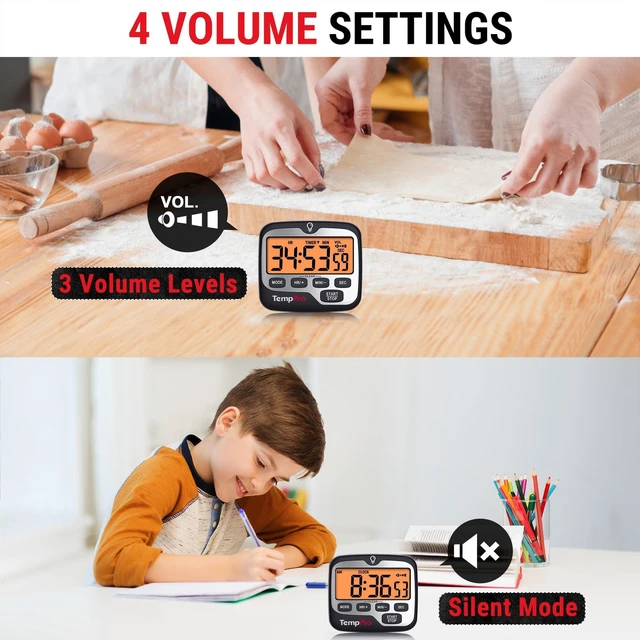 Alt view image 4 of 7 - TM01 2-in-1 Kitchen Timers for Cooking with 12/24H Clock Mode | Magnetic Timer with Adjustable Alarm Volume, Digital Timer with Touch Backlight, Kids Timers for Classroom Teacher Supplies