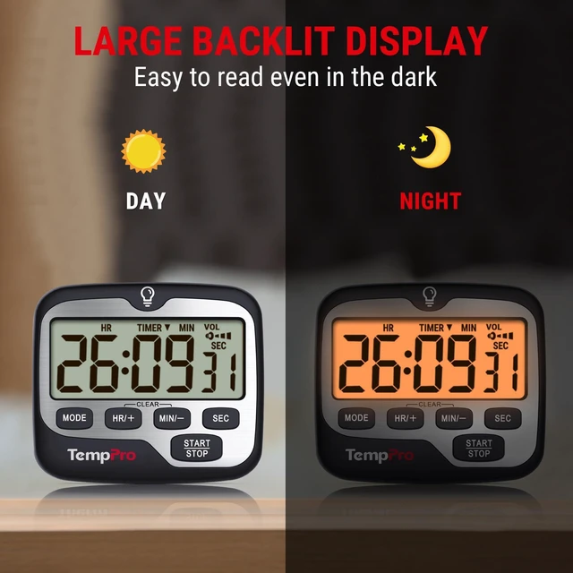 Alt view image 5 of 7 - TM01 2-in-1 Kitchen Timers for Cooking with 12/24H Clock Mode | Magnetic Timer with Adjustable Alarm Volume, Digital Timer with Touch Backlight, Kids Timers for Classroom Teacher Supplies