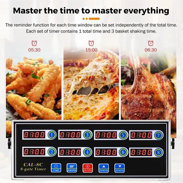 Alt view image 3 of 7 - 8-Channel Digital Kitchen Timer, Commercial Timer for Restaurant | Countdown Food Timer for Cooking, Fryer Timing Reminder, Adjustable Loud Alarm, Stainless Steel Waterproof Button Control