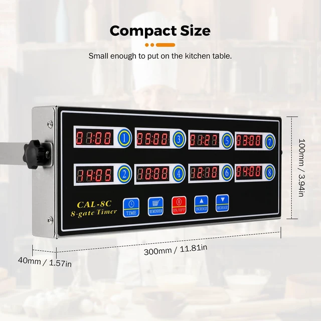 Alt view image 4 of 7 - 8-Channel Digital Kitchen Timer, Commercial Timer for Restaurant | Countdown Food Timer for Cooking, Fryer Timing Reminder, Adjustable Loud Alarm, Stainless Steel Waterproof Button Control
