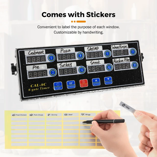 Alt view image 7 of 7 - 8-Channel Digital Kitchen Timer, Commercial Timer for Restaurant | Countdown Food Timer for Cooking, Fryer Timing Reminder, Adjustable Loud Alarm, Stainless Steel Waterproof Button Control