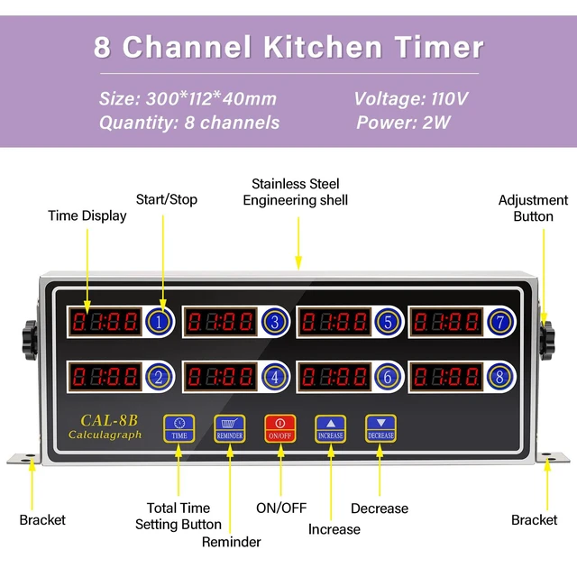 Alt view image 2 of 7 - Commercial Kitchen Timers for Cooking Manual Big Large Timer Digital Timer 8-Channel Digital Commercial Fryer Reminder with Loud Alarm for Boiling Eggs
