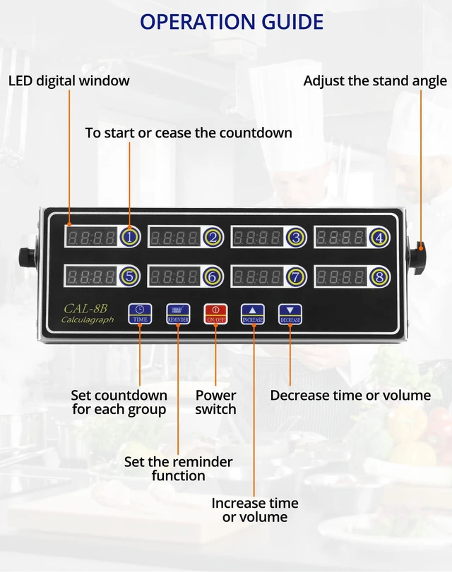 Alt view image 3 of 7 - Digital Kitchen Timer - 8-Channel Multi-Timer with Waterproof Panel, Adjustable Volume