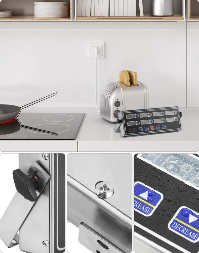 Alt view image 5 of 7 - Digital Kitchen Timer - 8-Channel Multi-Timer with Waterproof Panel, Adjustable Volume