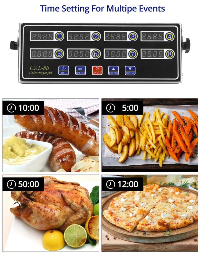 Alt view image 4 of 7 - Digital Kitchen Timer - 8-Channel Multi-Timer with Waterproof Panel, Adjustable Volume