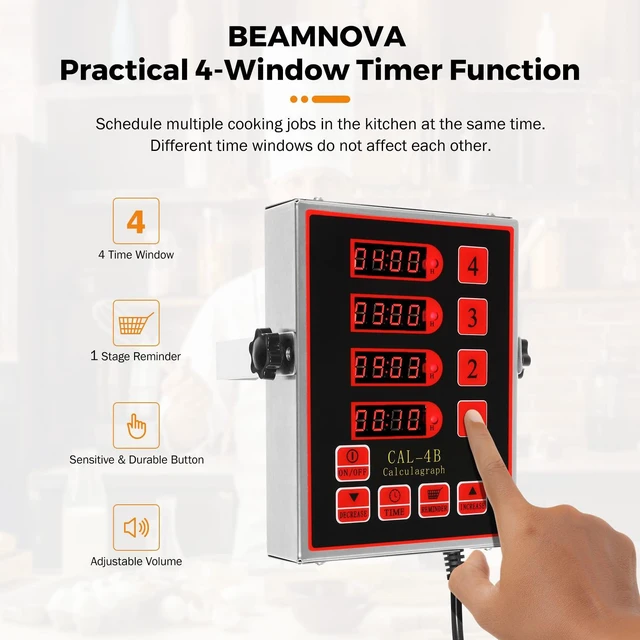 Alt view image 2 of 7 - 4-Channel Kitchen Timer for Restaurant Digital Cooking Timer | Adjustable Loud Alarm, Commercial Countdown Food Timer, Fryer Timing Reminder, Stainless Steel Waterproof Button Control