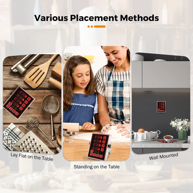 Alt view image 7 of 7 - 4-Channel Kitchen Timer for Restaurant Digital Cooking Timer | Adjustable Loud Alarm, Commercial Countdown Food Timer, Fryer Timing Reminder, Stainless Steel Waterproof Button Control