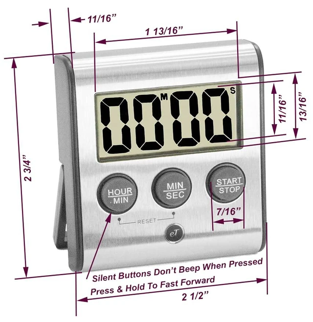 Alt view image 4 of 7 - Elegant Digital Kitchen Timer Stainless Steel - Loud Alarm - Model eT-78