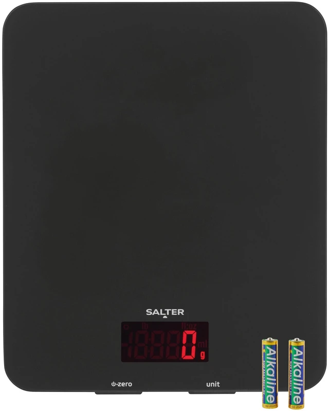 Main image of 1150 BKDR Digital Kitchen Scales, Stylish Glass Design, Cooking Scale for Home/Kitchen, Measures Liquids & Fluids, Metric/Imperial, Add & Weigh Function, Red Easy Read Display, Black